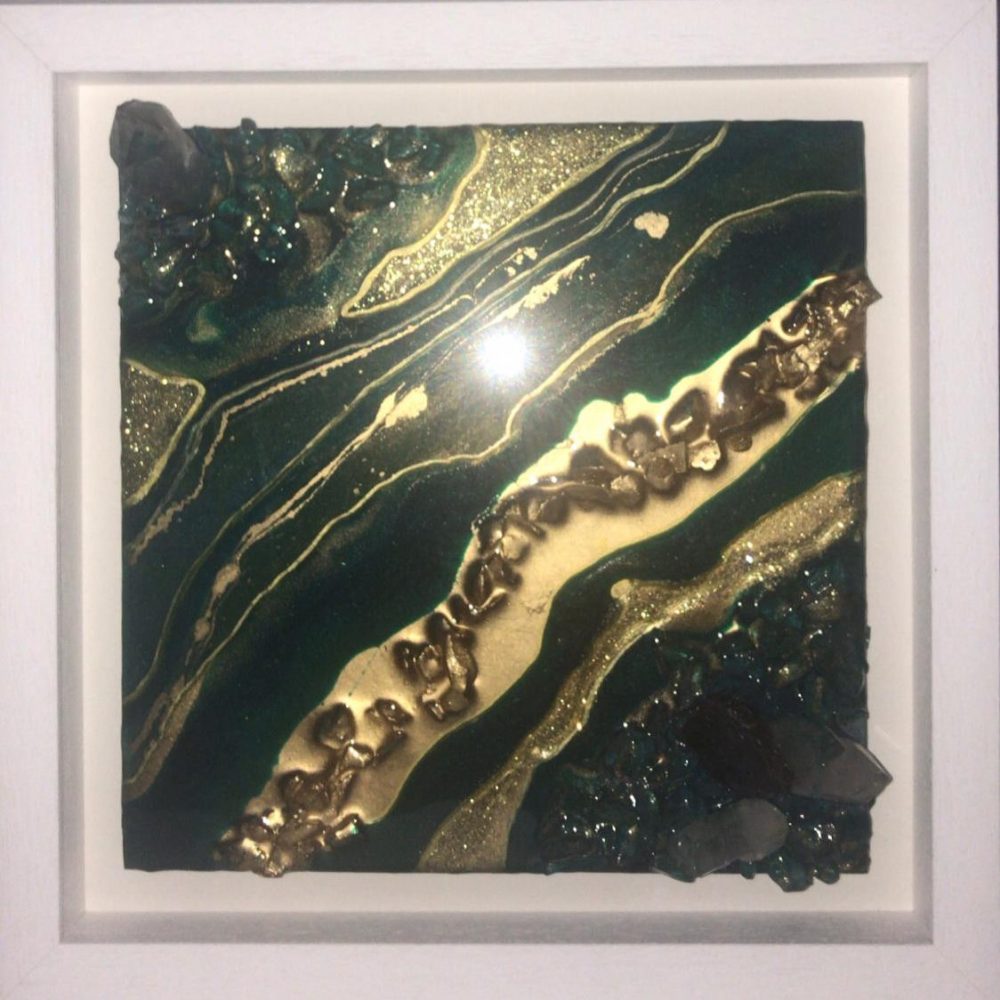 Quartz Crystal inspired Emerald & Gold Resin Art